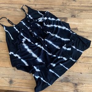 Vintage Havana Black and White Tie Dye Women's Tiered Top Spaghetti Strap Sz Med